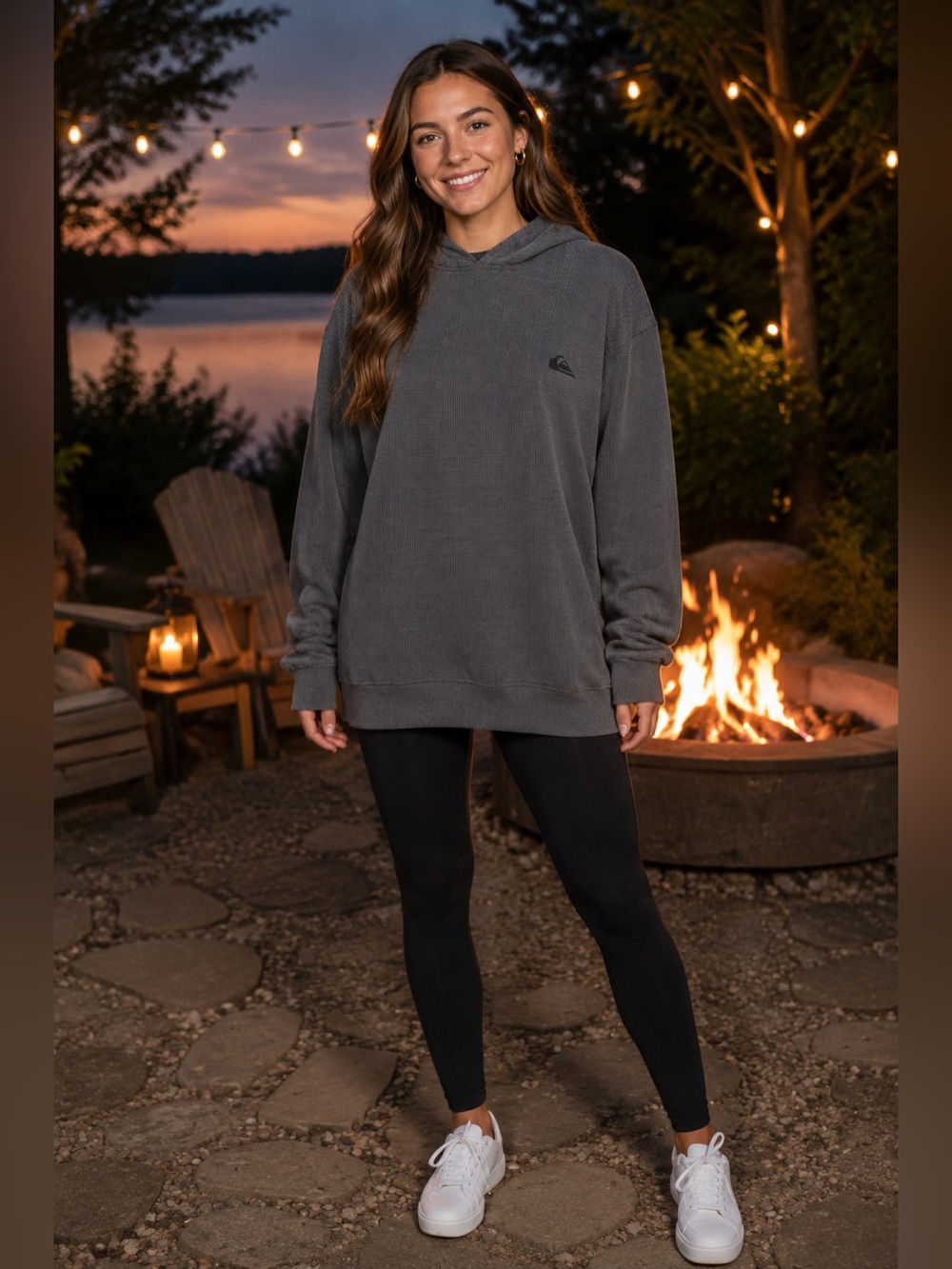 Quiksilver Charcoal Gray Waffle Crewneck Hoodie